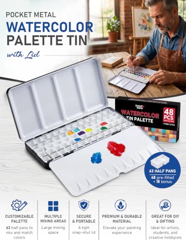 DUGATO Large Empty Watercolor Palette Tin with Lid, Holds 63 Half Pans - size: Large