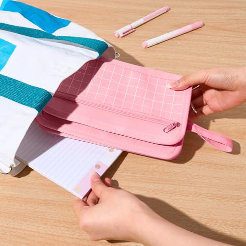 Sooez Big Pencil Case, Pencil Pouch, Pencil Bag, Pencil Box,Celadon & Plaid - color: Celadon with Plaid