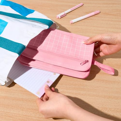 Sooez Big Pencil Case, Pencil Pouch, Pencil Bag, Pencil Box,Celadon & Plaid - color: Celadon with Plaid