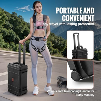 VEVOR Weatherproof Hard Case, Heavy Duty Protective Dry Box with Pre-Cut Foam, Wheels & Retractable Pull Handle for Travel, Hunt, Military, Tactical, IP67 Waterproof Case for Cameras (21.7*13.4*9.5") - size: 21.65 x 13.39 x 9.45 in