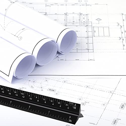 12" Architectural Scale Ruler, Aluminum Scale, Triangular Ruler, Scale Ruler for Blueprint Imperial Measurements for Architects Engineering Artists, Draftsman Drawing, Laser-Etched Markings.(Black) - color: black