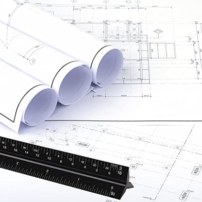 12" Architectural Scale Ruler, Aluminum Scale, Triangular Ruler, Scale Ruler for Blueprint Imperial Measurements for Architects Engineering Artists, Draftsman Drawing, Laser-Etched Markings.(Black) - color: black