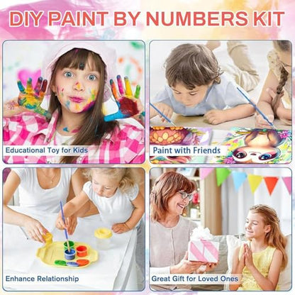 4 Pack Paint by Numbers Kit for Kids with Frame - Wooden Easel 8x8 inch - color: BKH1220-BKH1223