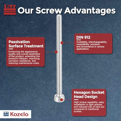 Socket Head Cap Screws M2.5-0.45x50mm 304 Stainless Steel 10pcs - size: M2.5-0.45x50mm