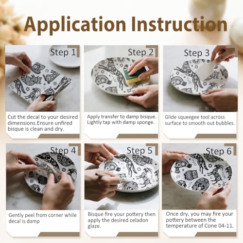 EVERJOYCRAFT 4pcs Underglaze Transfers for Pottery Animal Ceramic Decal - color: Animal Floral