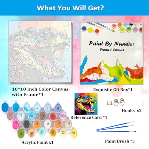 Artunion Framed Paint by Numbers Kit for Adults Beginners & Kids Ages 8-12,Crocodile Paint by Number with Frame,Animal Paint by Numbers Kit on Canvas 10 * 10 Inch Without Easel - color: ZXT-395-F