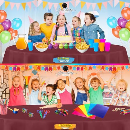 Grandipity Plastic Table Cloth Disposable 12 Pack 84" Round Burgundy - color: Burgundy, size: 84in. Round