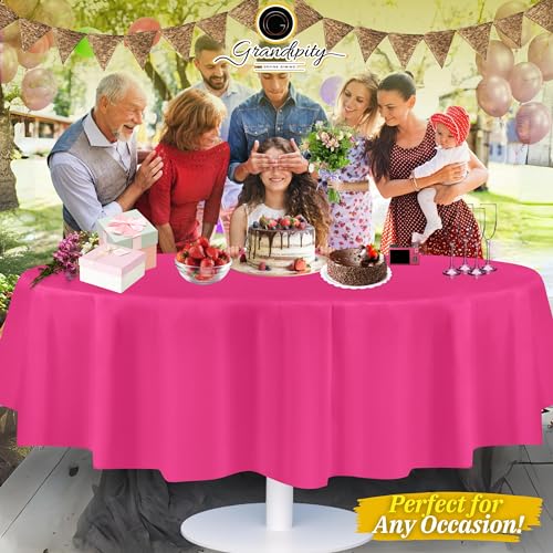 Grandipity Plastic Table Cloth Disposable 12 Pack 84" Round Hot Pink - color: Hot Pink, size: 84in. Round