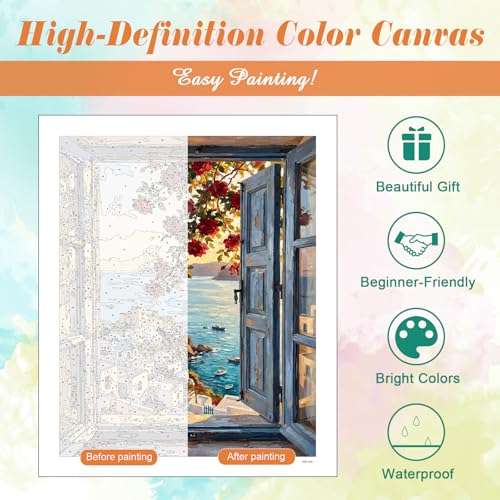 Kalonyth Window View Paint by Numbers Kit for Adults, 16x20 inch, No Framed - color: OP-US04