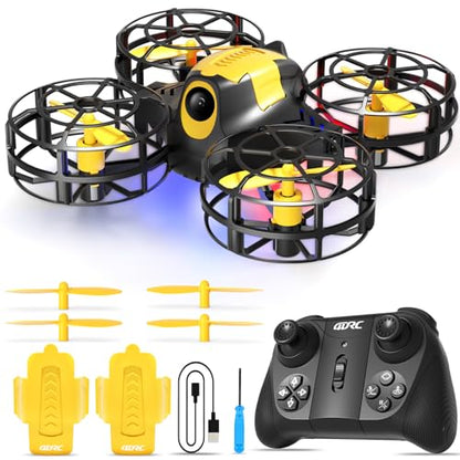 4DRC V18 Mini Kids Drone, Beginner RC Quadcopter with 2 Control Methods, Headless Mode, Auto Hover, 3D Flips, LED Lights, 3 Speeds, 2 Batteries, Fly Toy Gift for Boys