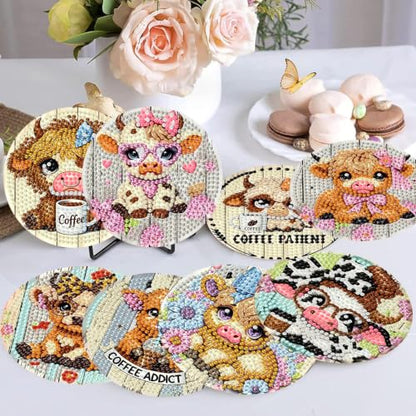Diamond Art Coasters Kit for Adults, Diamond Painting Coasters - color: Cow-1