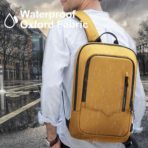 hk Backpack for Men Business Slim Laptop Bag - color: Yellow, size: 15.6 Inch