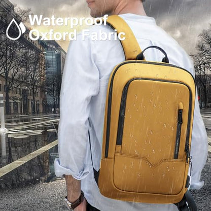 hk Backpack for Men Business Slim Laptop Bag - color: Yellow, size: 15.6 Inch