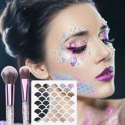 26 Pcs Mermaid Scale Stencil Set, Mermaid Face Makeup Templates for Women
