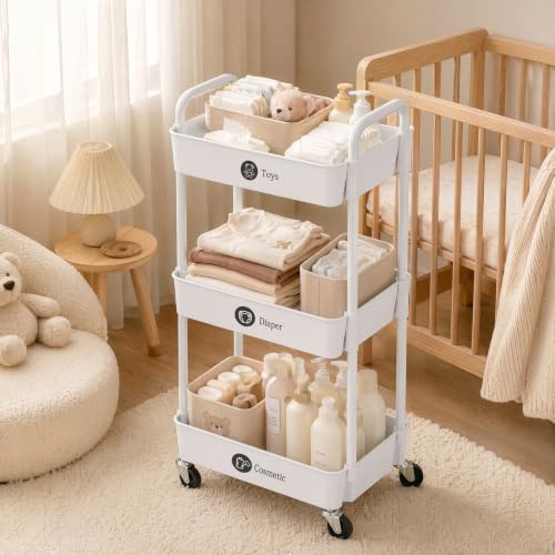 3 Tier Rolling Cart with Wheels, Utility Storage Carts,White - color: White, size: 3-Tier