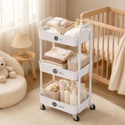 3 Tier Rolling Cart with Wheels, Utility Storage Carts,White - color: White, size: 3-Tier