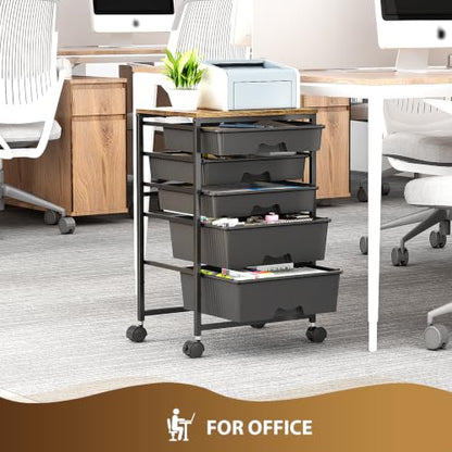 Goovilla Rolling Cart with 5 Drawers for Craft, Art, Dorm, Office, Black - size: Black