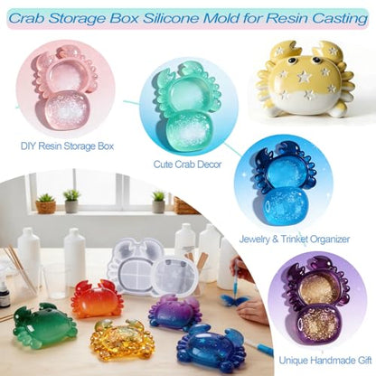 Crab Jar Resin Molds with Lid, 3D Animal Silicone Storage Box Mold - color: Crab Resin Mold
