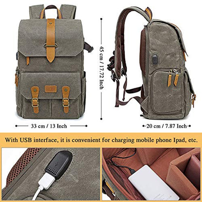 UBAYMAX Canvas Camera Backpack for Canon Nikon Sony DSLR SLR Waterproof - color: Dark Olive