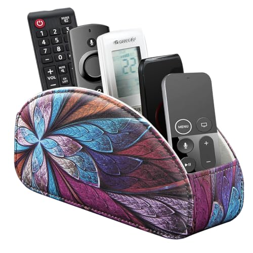 PU Leather Remote Control Holder TV, Remote Caddy for Table 5 Compartments - color: Fractal Flower, size: Small