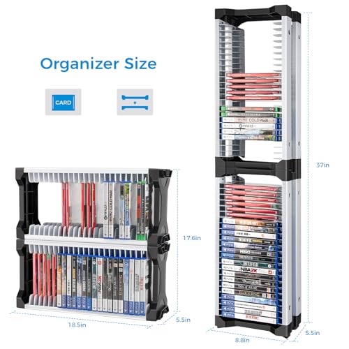 ASFSKY Video Game Storage Tower, 46-Game Organizer with 2 Controller Hooks - color: 46Pcs - 2Hooks