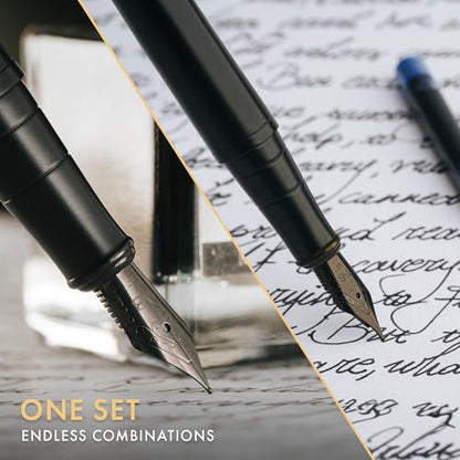 Wordsworth & Black Fountain Pen Gift Set, Medium & Extra Fine Nib,All Black - color: All Black
