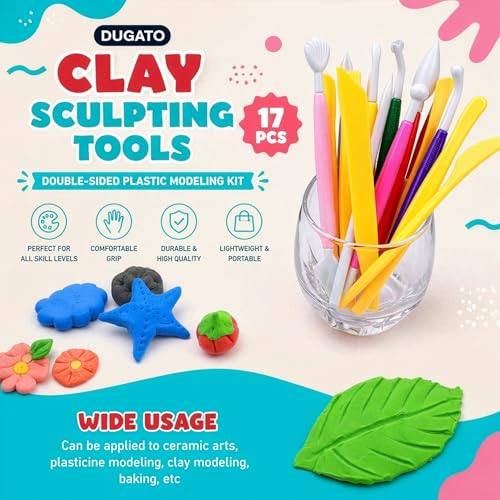 DUGATO Clay Sculpting Tools, 17 pc Double-Sided Modeling Set (Pack of 3) - size: 17 (Pack of 3)