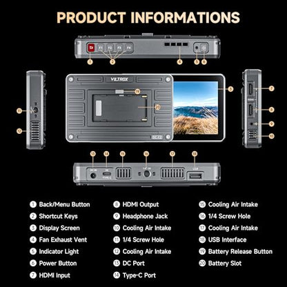 VILTROX DC-X2 2000 Nits 6 inch Touchscreen 4K HDMI Camera Field Monitor - size: DC-X2