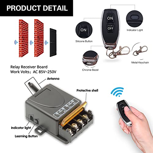 DieseRC 433Mhz Wireless Remote Control Switch AC 110V 120V 240V 220V 30A Relay Receiver with 2 Transmitters for Light Water Pump Household Appliances Farm Irrigation and Electrical Equipment - color: with 2 Transmitters