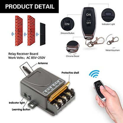DieseRC 433Mhz Wireless Remote Control Switch AC 110V 120V 240V 220V 30A Relay Receiver with 2 Transmitters for Light Water Pump Household Appliances Farm Irrigation and Electrical Equipment - color: with 2 Transmitters
