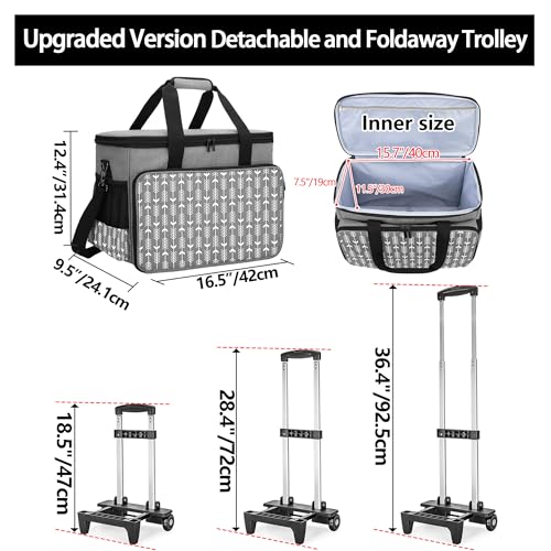Yarwo Upgraded Rolling Craft Bag with Detachable Trolley and Multi-Pockets - color: Gray with Arrow