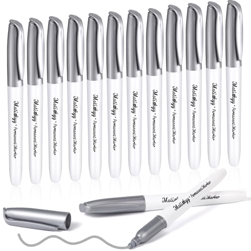Motiskyy 12 Pcs Metallic Permanent Markers Fine Point, Silver - color: Silver