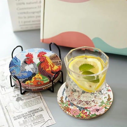 askkqtx 8 Pcs Chicken Diamond Art Coasters Kits with Holder 4X4 Inch - color: Coasters-bdwy296
