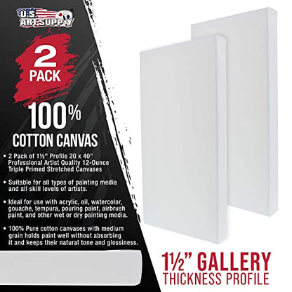 U.S. Art Supply 20"x40" Stretched Canvas for Painting, Gallery Depth 2-Pack - size: 20" x 40"