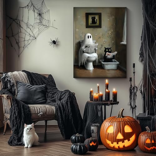 Halloween Diamond Art Kits for Adults,Bathroom Ghost Cat Diamond Painting - color: DP03745