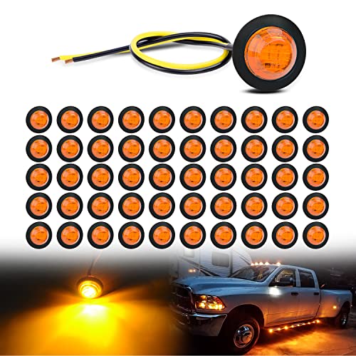 Nilight 50 PCS 3/4" Round Clearance LED Front Rear Side Marker Light - color: 50Pcs Amber