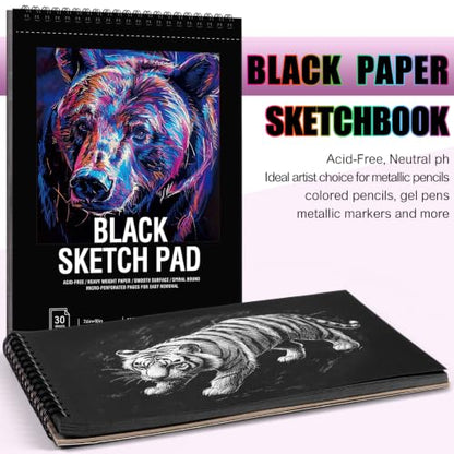 Black Sketch Pad 7.6 × 10 in, 30 Sheets, Spiral Bound Black Sketchbook - size: 7.6×10 Inch (1 pack)