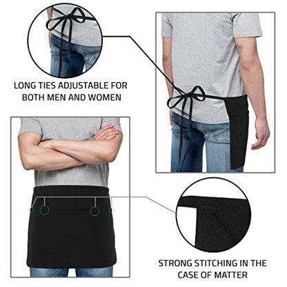 Utopia Wear Server Waist Aprons 12 Pack with 3 Pockets for Men and Women - color: Black