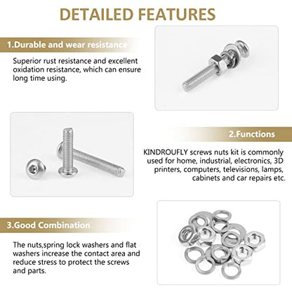 562 Pieces M3 x 4/6 /8/10 /12/16 /20mm Button Head Socket Cap Screws Nuts Washers Assortment Kit, 304 Stainless Steel, Fully Machine Thread - size: M3, style: Button Head