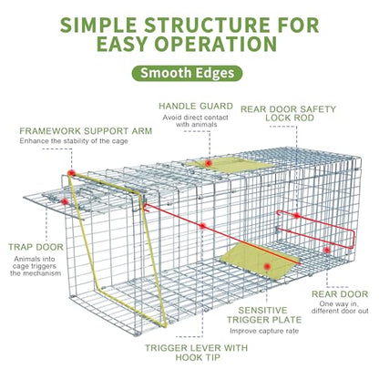 Live Animal Trap Cage with Cover, Heavy Duty Cat Trap for Stray Cats