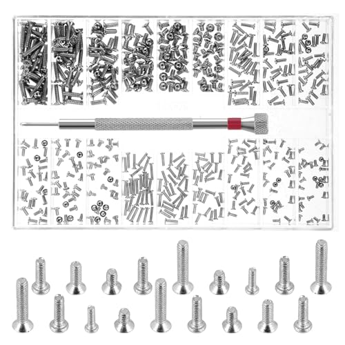 500 Pcs Small Screws for Electronics, M1.2/M1.4/M2.0 Replacement Screws with Screwdriver for Glasses Watches Laptop Computer - color: silver