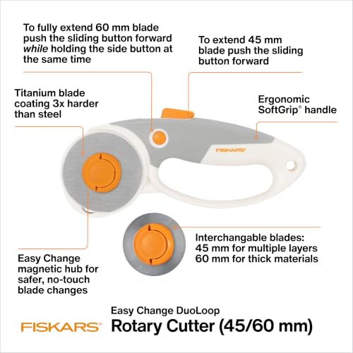 Fiskars 45mm/60mm DuoLoop Titanium Easy-Change Rotary Cutter for Fabric - color: DuoLoop, size: 45/60mm