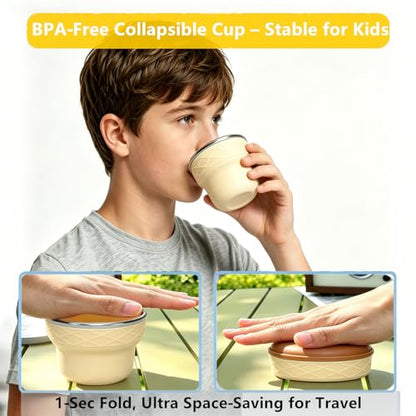 IYYI Collapsible Cup for Travel, Upgraded Foldable Cup with Lid - color: Cream