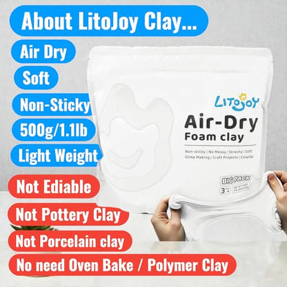 White Air Dry Foam Clay 1.1lbs/500g, Soft & Easy to Mold - color: White