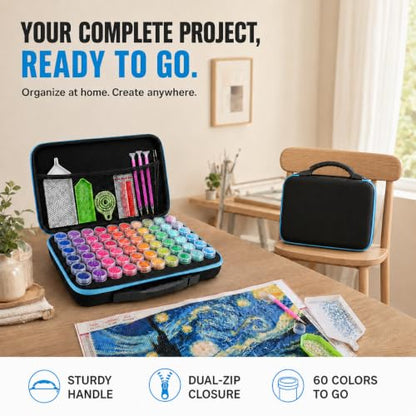 MERATIA Diamond Art Storage Organizer, 60 Jars with Accessories - color: Blue-60 Slots