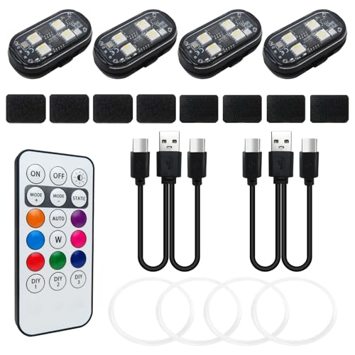 Wireless LED Strobe Lights with Remote Control, 8 Colors and 10 Modes, 4LEDs Anti Collision Warning Light for Car Motorcycle Bike Drone Aircraft