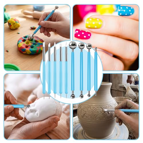 18 Pcs Dotting Tools Silicone Clay Sculpting Tool Ceramic Clay Ball Stylus Pottery Embossing Tool for Rock Modeling Blending, Drawing - color: Blue
