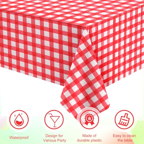 3 Pcs Red Gingham Tablecloths, Checkered Party Table Covers 54x108 Inch - color: Red and White