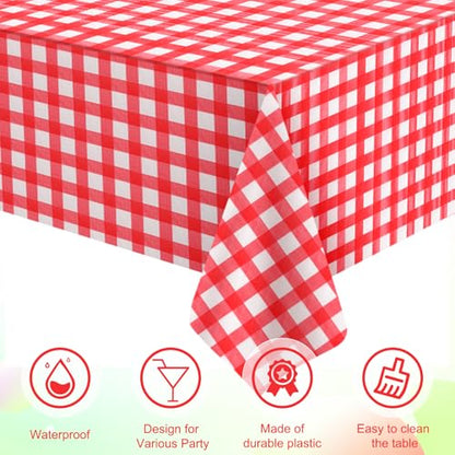 3 Pcs Red Gingham Tablecloths, Checkered Party Table Covers 54x108 Inch - color: Red and White