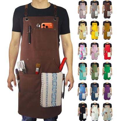 Kitchen Apron, Work Apron, Canvas Apron, Brown - color: Brown